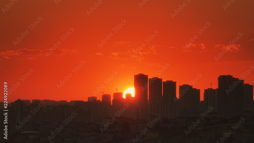 Beautiful red sunset over city, Turkey, Istanbul