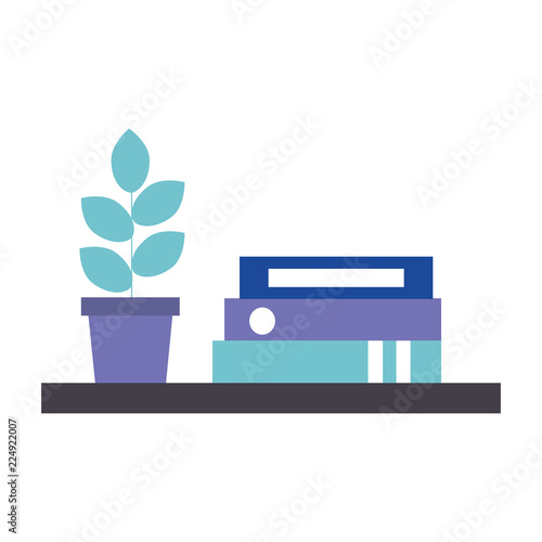 library books with house plant isolated icon