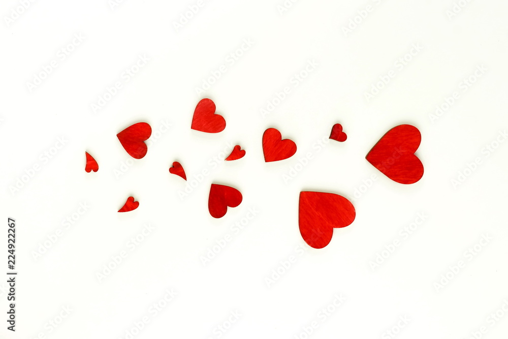 Valentine's day background . red hearts pattern on white background. top view. Copy space