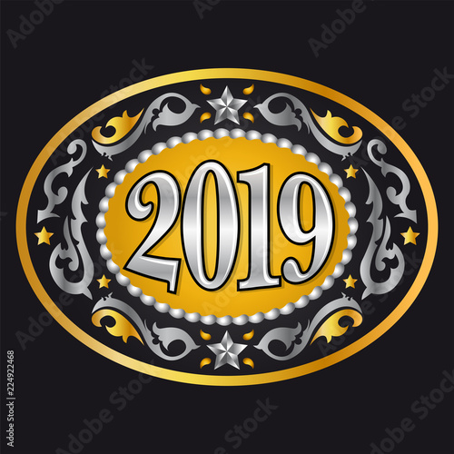 2019 cowboy  western style new year oval belt buckle, vector illustration