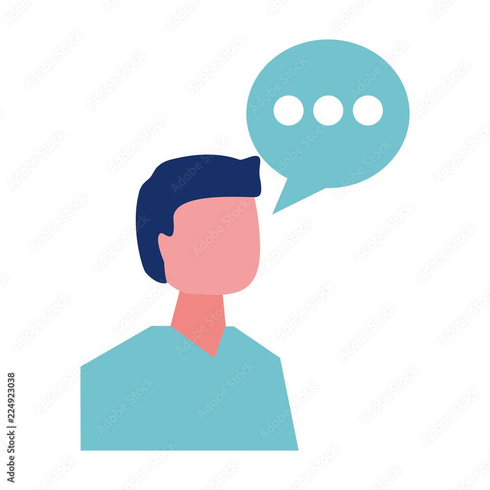 young man with speech bubble avatar character young man with speech bubble avatar character