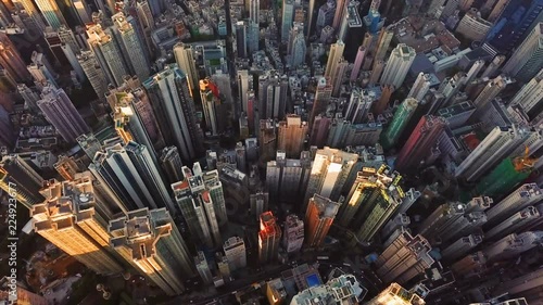 Aerial view of Hong Kong Downtown. Financial district and business centers in smart city in Asia. Top view of skyscraper and high-rise buildings.
