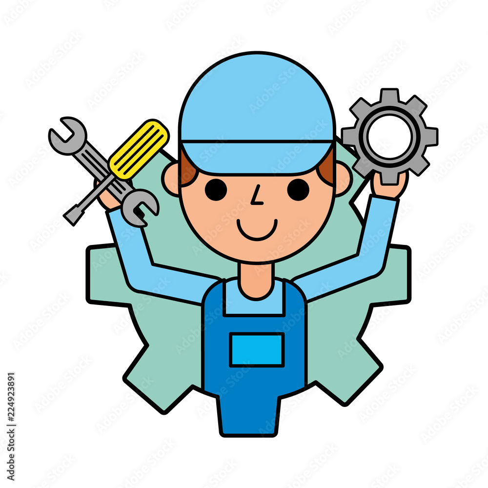 worker man holding gear and tools automotive service worker man holding gear and tools automotive service