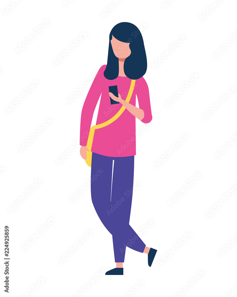 woman character using smartphone device woman character using smartphone device