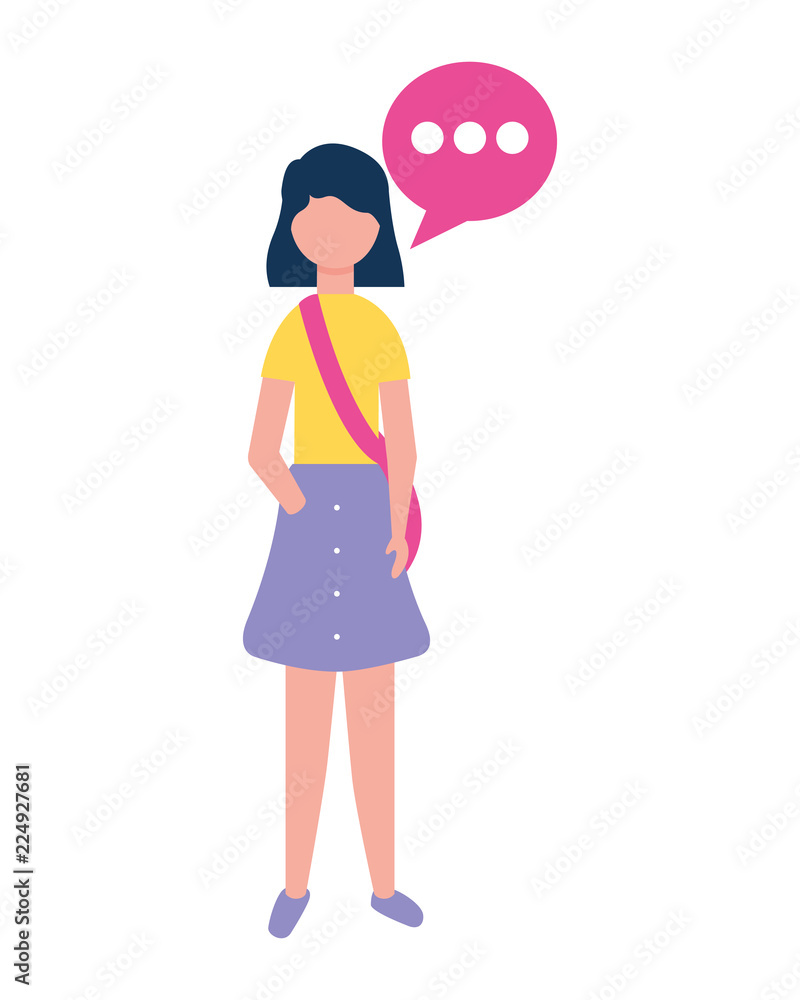 woman character standing with speech bubble woman character standing with speech bubble