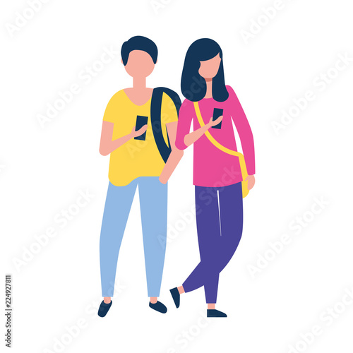 man and woman together using smartphone