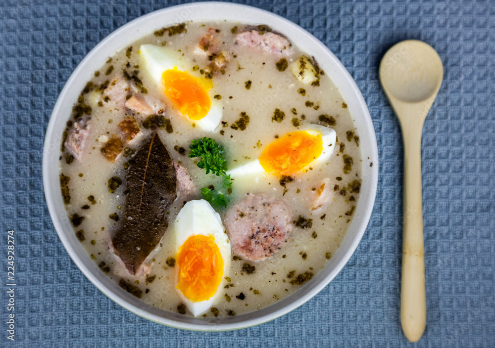 Żurek - polish easter soup with eggs and white sausage Żurek - polish easter soup with eggs and white sausage