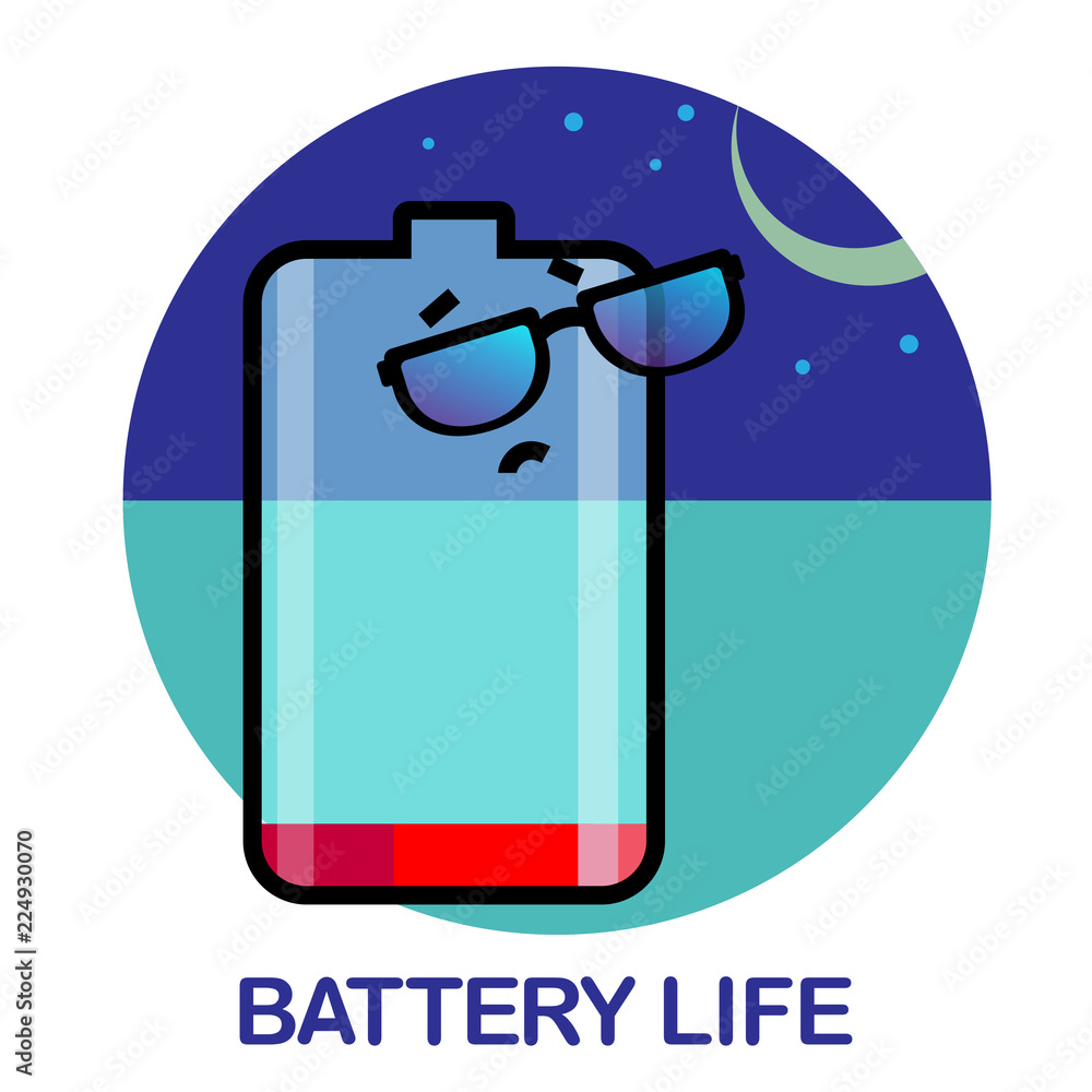 Vector life battery set of example levels of charge and battery cycle