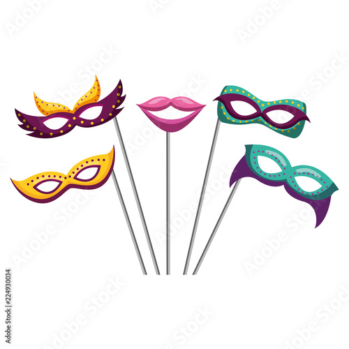 masks mouth in stick carnival costume party