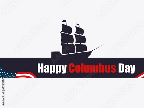 Happy Columbus Day, the discoverer of America, waves and ship, holiday banner. Sailing ship with masts. Vector illustration
