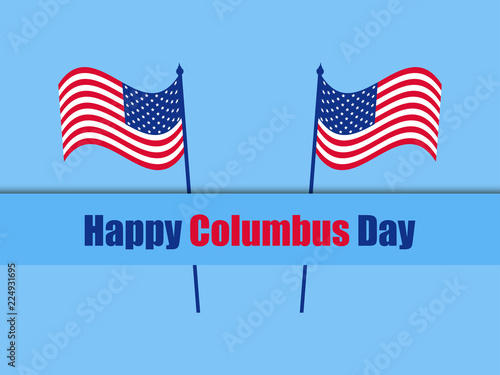 Columbus Day, the discoverer of America, usa flag and continent, holiday banner.  Vector illustration