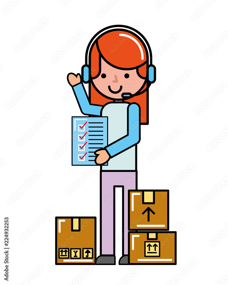 operator girl online shopping check list cardboard boxes cargo operator girl online shopping check list cardboard boxes cargo