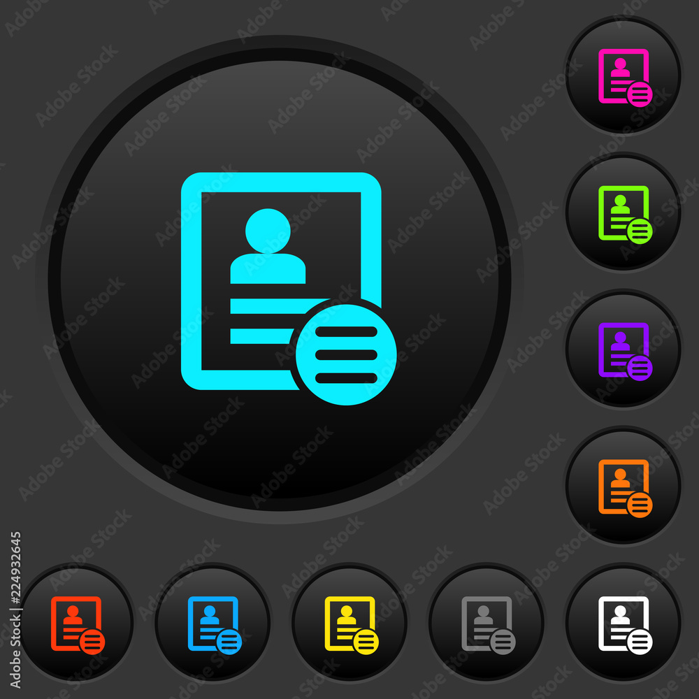 Contact options dark push buttons with color icons Contact options dark push buttons with color icons
