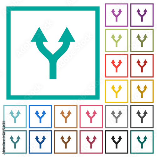 Split arrows up flat color icons with quadrant frames