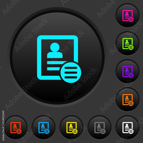 Contact options dark push buttons with color icons