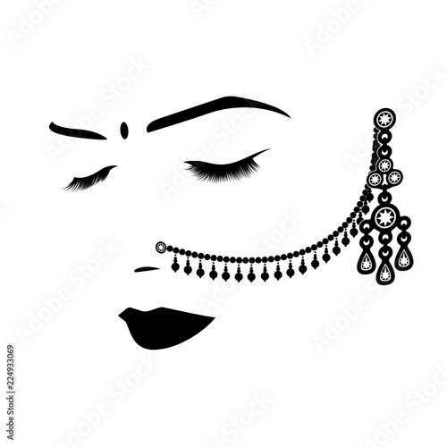 
Illustration depicting a woman's face with Indian ornaments
