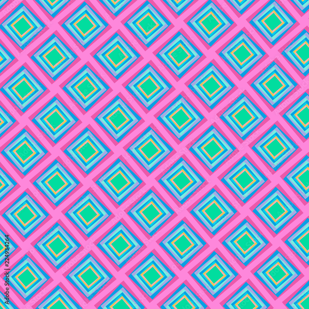 colorful bright diamonds repeating pattern in pink and blue with 3D appearance for textile, fabric, backdrops, backgrounds, templates and creative surface designs. pattern swatch at eps.file