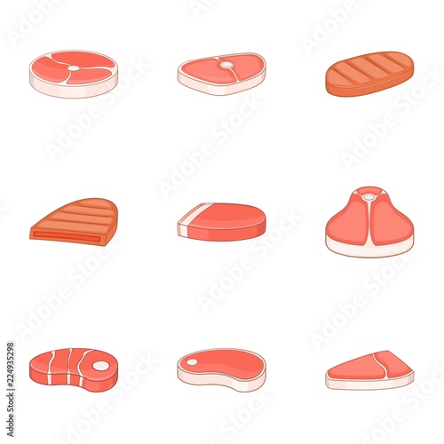 Steak icons set. Cartoon illustration of 9 steak vector icons for web
