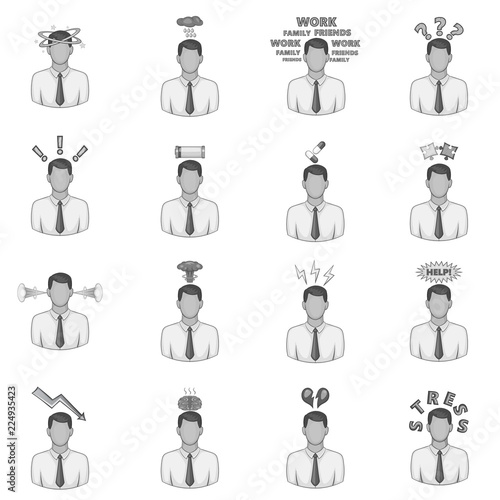 Stress icons set in monochrome style isolated on white background