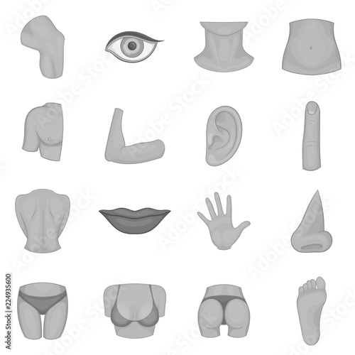 Body parts icons set in monochrome style isolated on white background