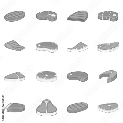 Steak icons set in monochrome style isolated on white background