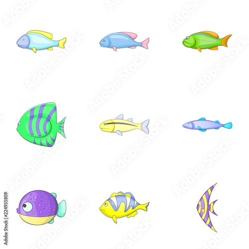 Fish icons set. Cartoon illustration of 9 fish vector icons for web