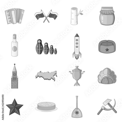 Russia icons set in monochrome style isolated on white background