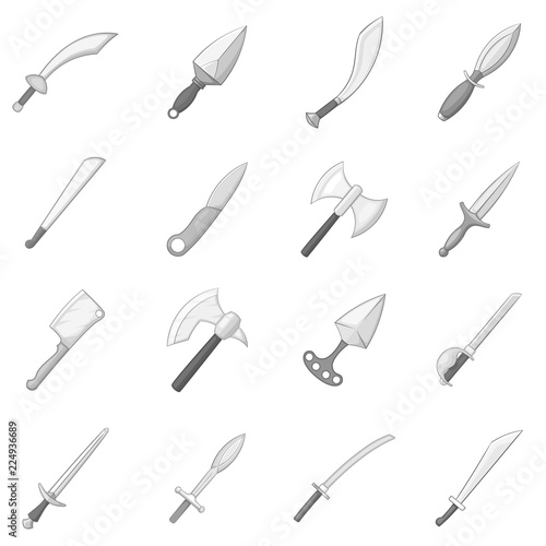 Steel arms icons set in monochrome style isolated on white background