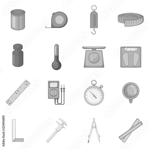 Measure tools icons set in monochrome style isolated on white background