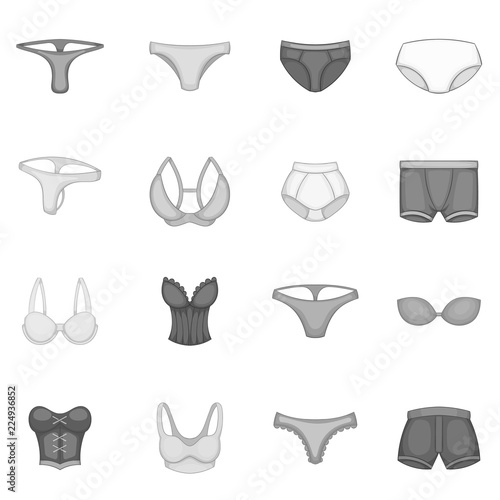 Underwear icons set in monochrome style isolated on white background