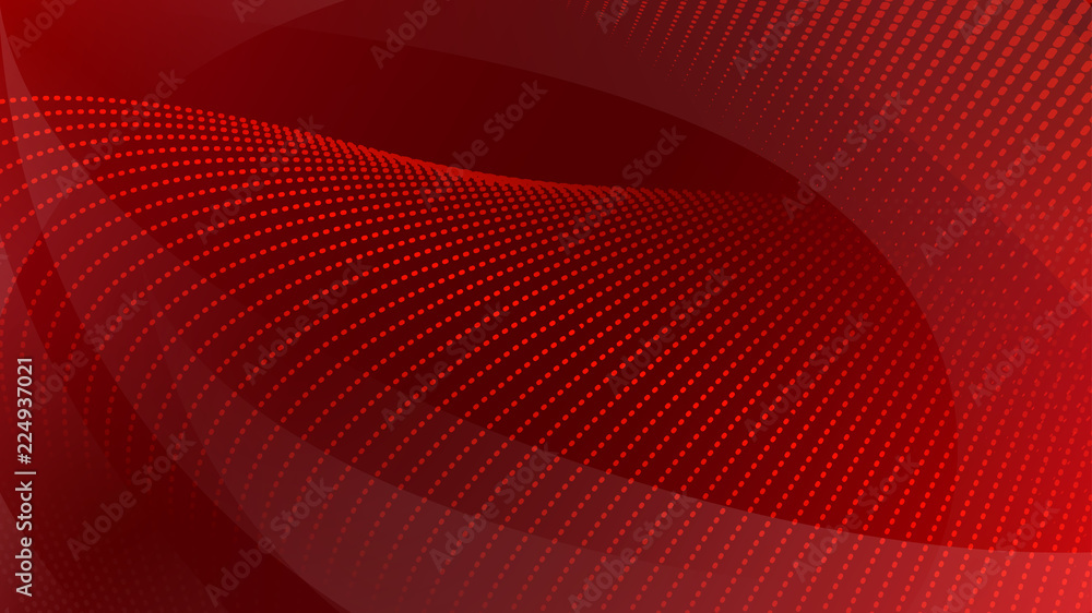 Abstract background of curved surfaces and halftone dots in red colors - obrazy, fototapety, plakaty 