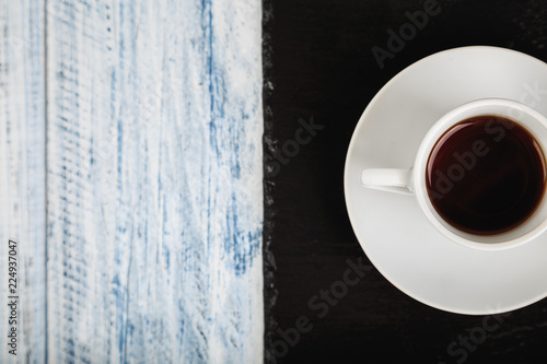 cup of coffe on wooden table