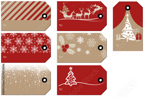 Set of Christmas and New Year Gift Tags - Colored Illustrations, Vector