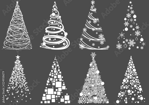 Set of Abstract Christmas Tree - Modern Design Element Illustrations for Your Xmas Project, Vector