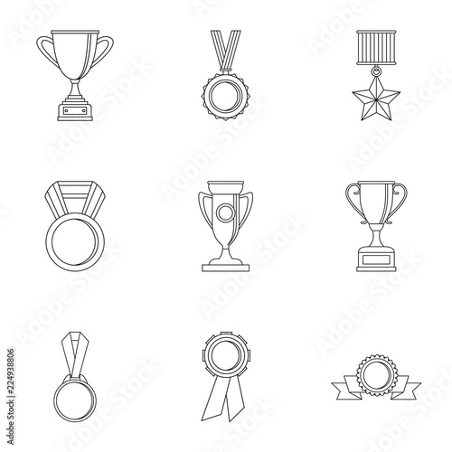 Rewarding icons set. Outline illustration of 9 rewarding vector icons for web