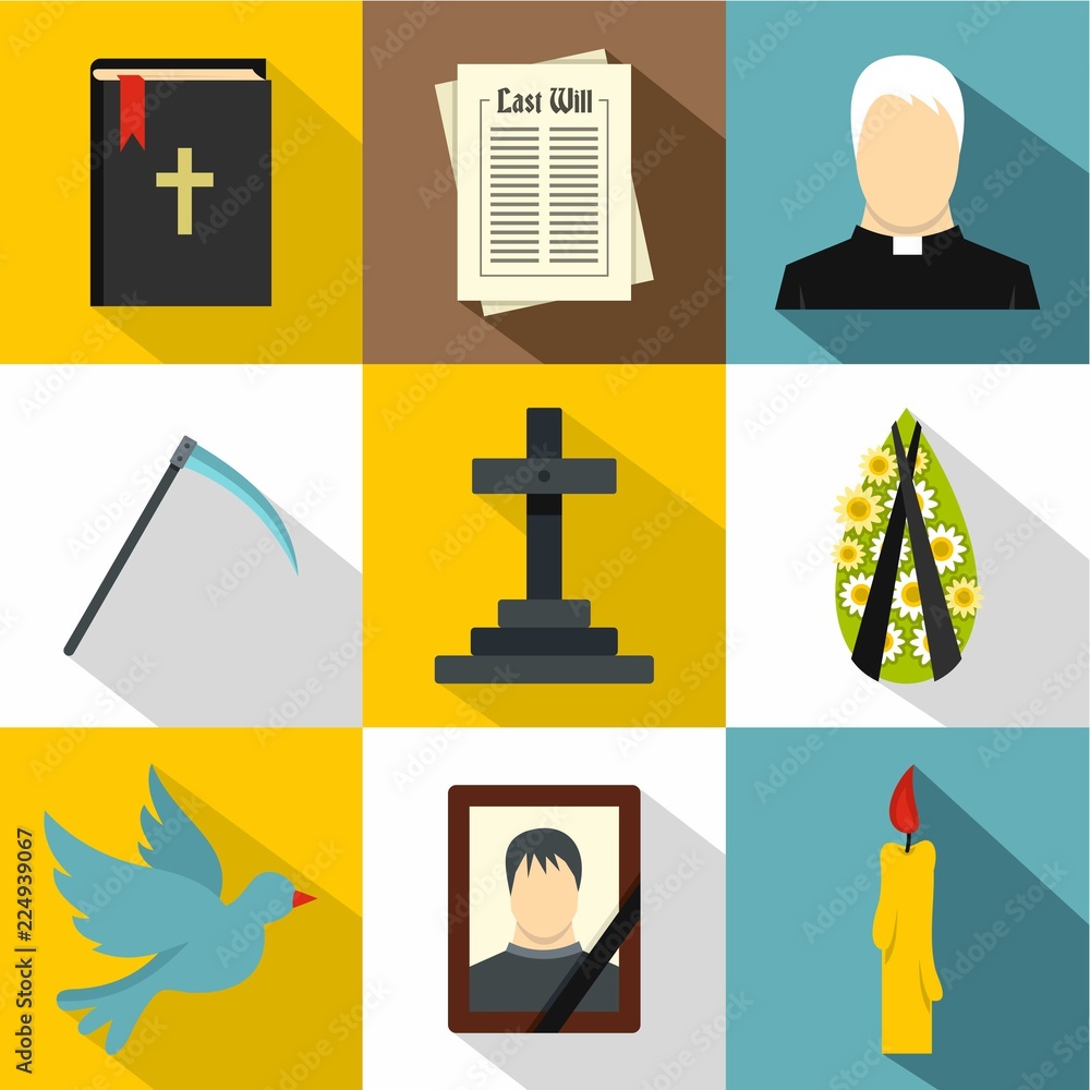 Death icons set. Flat illustration of 9 death vector icons for web