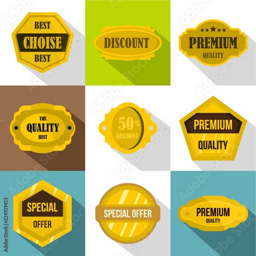 Types tag icons set. Flat illustration of 9 types tag vector icons for web