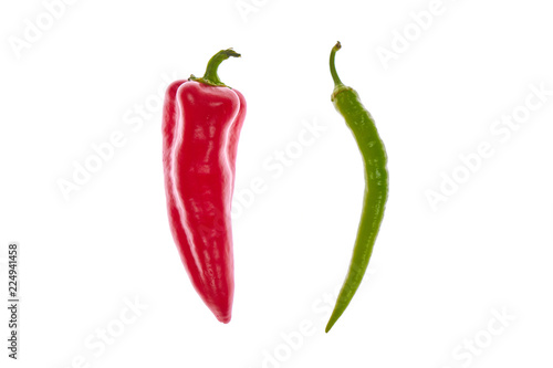 Green and red peppers isolated on white background