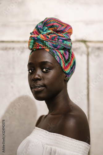 Portrait of woman in headscarf