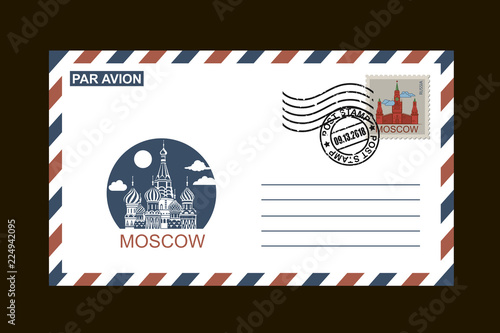 illustration of postal envelope of russian symbols on black background