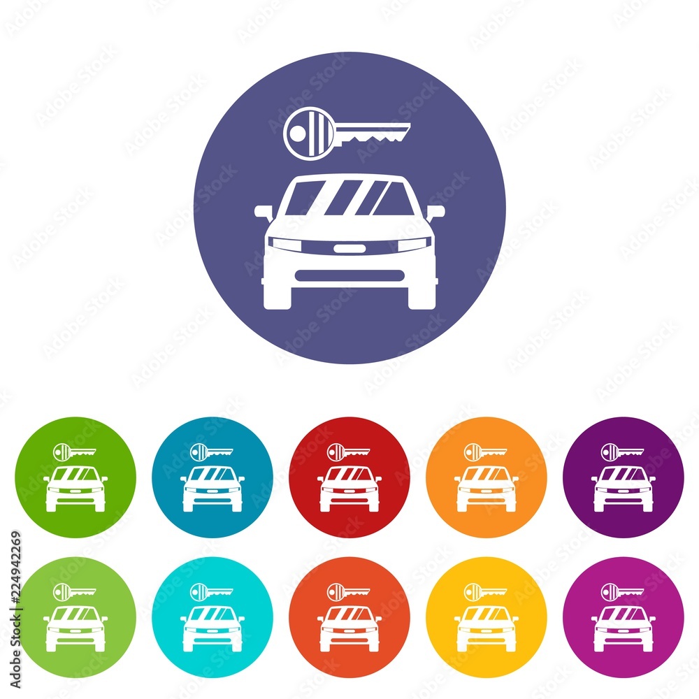 Car and key set icons in different colors isolated on white background Car and key set icons in different colors isolated on white background