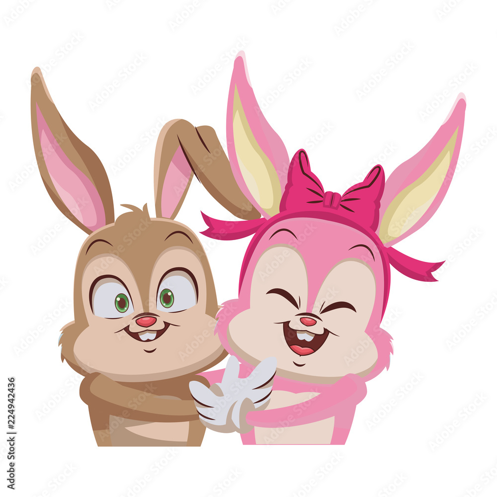 Hugged rabbits cartoon