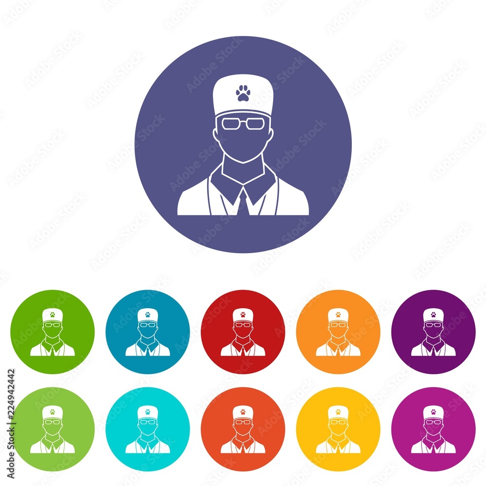 Veterinarian set icons in different colors isolated on white background Veterinarian set icons in different colors isolated on white background