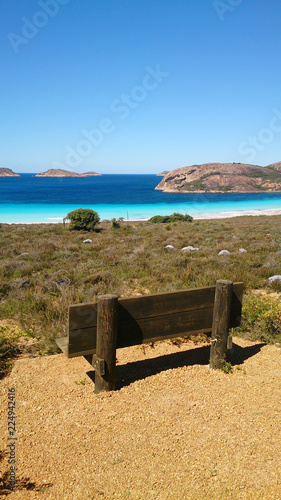 Empty wooden bench in Austria photo