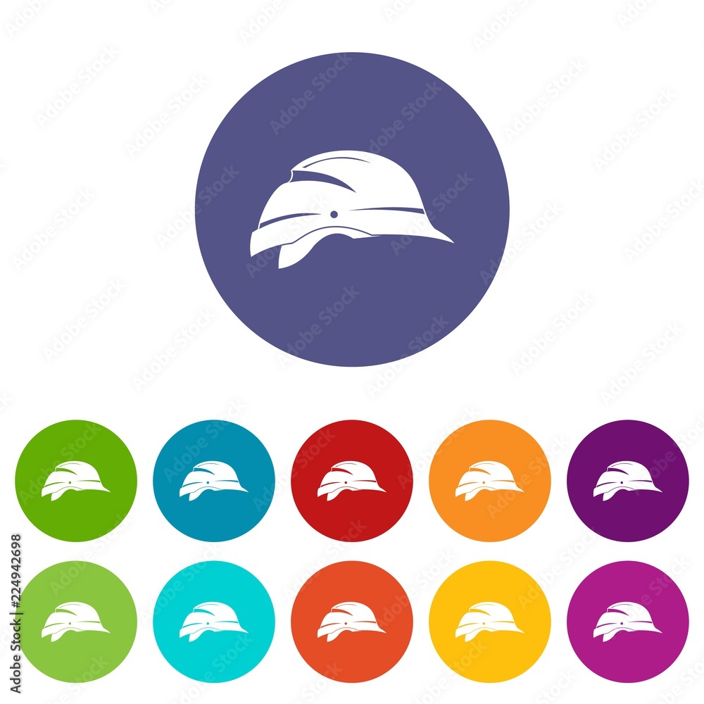 Hardhat set icons in different colors isolated on white background