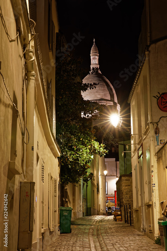 Paris, France - August 22, 2018: Typical street of Montmartre in Paris, France photo