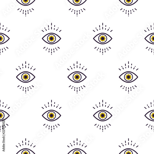 Trendy white hipster abstract eye pattern vector background.