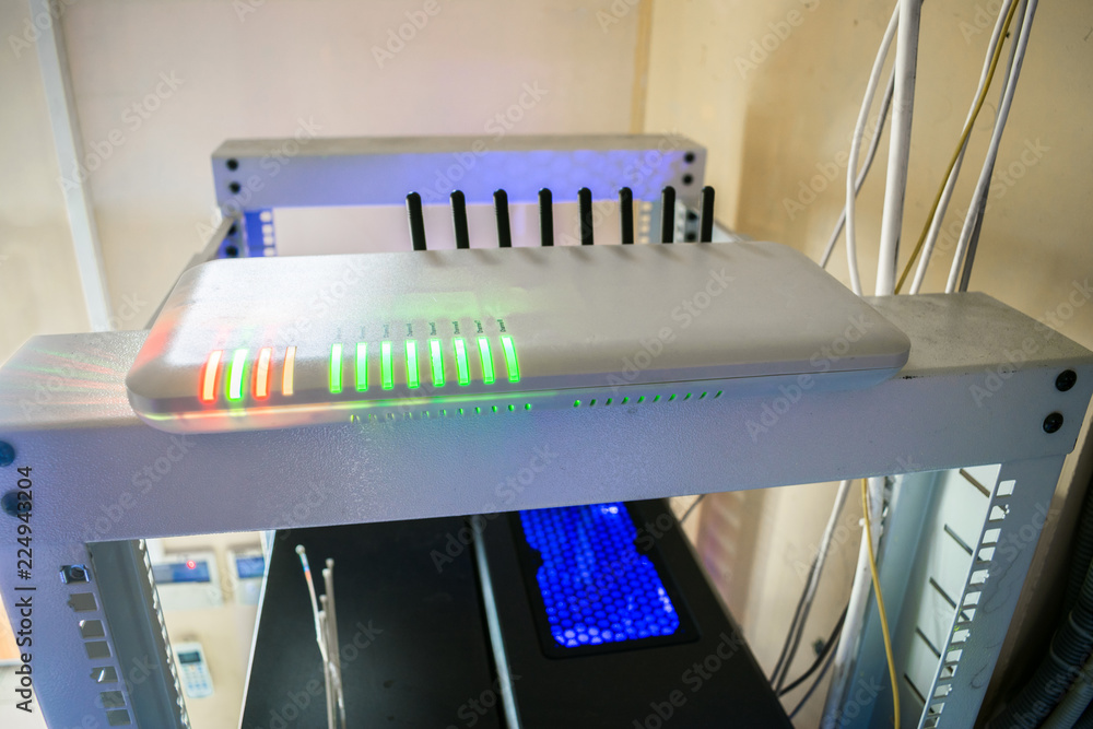 The multi-channel gsm gateway with several antennas is installed in the ...