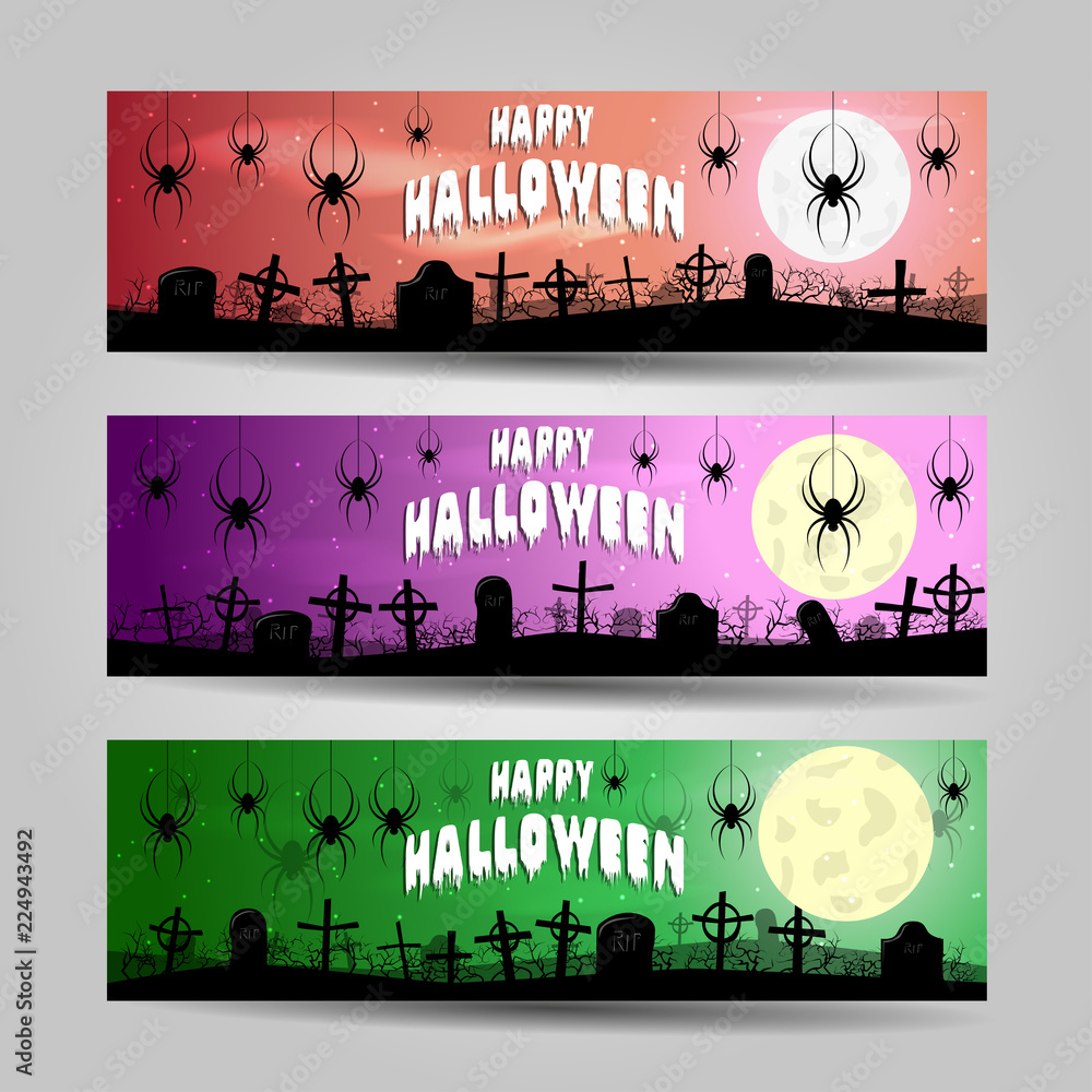 Obraz premium Three horizontal Halloween banners detailed vector set
