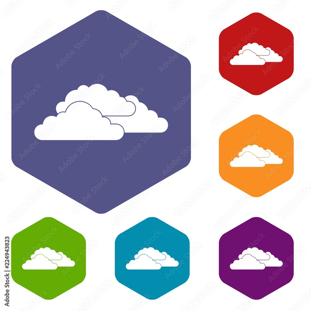 Clouds icons set rhombus in different colors isolated on white background Clouds icons set rhombus in different colors isolated on white background